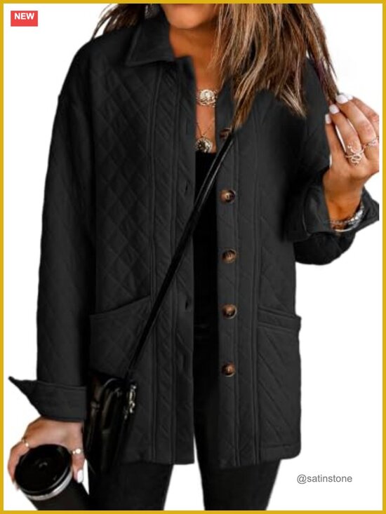 Jackets & Blazers - Quilted Lightweight Button Down Long Sleeve Jacket with Pockets